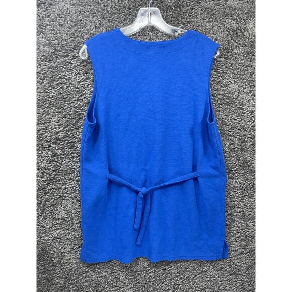 Express Tricot Vest Sweater Womens Large Blue Knit Slit V Neck Button Front - Picture 2 of 13